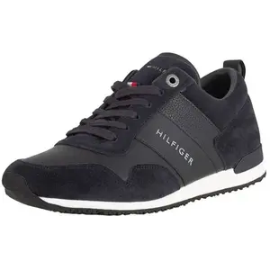 Tommy Hilfiger Homme Baskets en daim emblématiques en cuir, Bleu pas cher