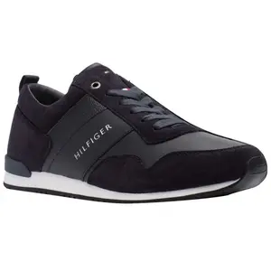 Tommy Hilfiger Baskets Iconic Leather Suede Mix Runner pour homme, Bleu nuit, 47 EU