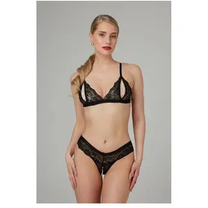 Christine le Duc - Open BH Setje met Parels en Kant - Lingerie Erotisch - Zwart pas cher