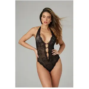 Christine le Duc - Kanten Body met Open Kruis - Lingerie Erotisch - Rose pas cher