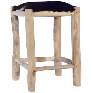 vidaXL Tabouret de bar Cuir de chèvre véritable et bois de teck massif pas cher