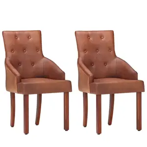 vidaXL Chaises à manger lot de 2 marron cuir de chèvre véritable pas cher