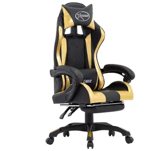 vidaXL Fauteuil de jeux vidéo avec repose-pied Doré et noir Similicuir pas cher