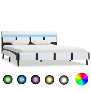 vidaXL Cadre de lit avec LED Blanc Similicuir 120 x 200 cm pas cher