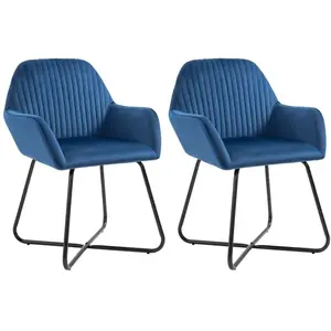 vidaXL Chaises à manger lot de 2 Bleu Velours pas cher
