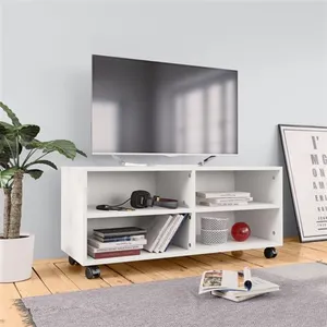 vidaXL Meuble TV avec roulettes Blanc 90x35x35 cm Bois d'ingénierie pas cher