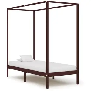 vidaXL Cadre de lit à baldaquin Marron foncé Pin massif 100 x 200 cm pas cher