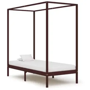 vidaXL Cadre de lit à baldaquin Marron foncé Pin massif 90 x 200 cm pas cher