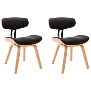vidaXL Chaises à manger lot de 2 noir bois courbé et similicuir pas cher