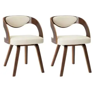 vidaXL Chaises à manger lot de 2 crème bois courbé et similicuir pas cher