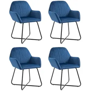 vidaXL Chaises à manger lot de 4 Bleu Velours pas cher