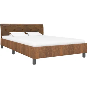 vidaXL Cadre de lit Marron Similicuir daim 140 x 200 cm pas cher