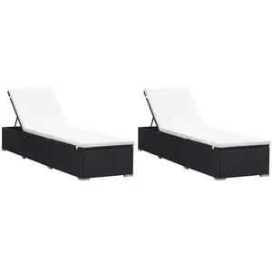 vidaXL Chaises longues avec coussins 2 pcs Résine tressée Noir pas cher