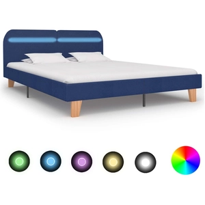vidaXL Cadre de lit avec LED Bleu Tissu 160 x 200 cm pas cher
