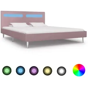 vidaXL Cadre de lit avec LED Rose Tissu 180 x 200 cm pas cher
