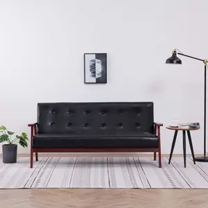 vidaXL Canapé à 3 places Noir Similicuir pas cher