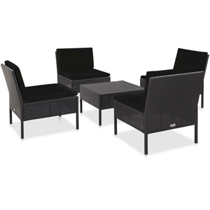 vidaXL Salon de jardin 5 pcs avec coussins Résine tressée Noir pas cher