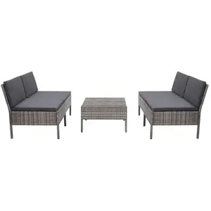 vidaXL Salon de jardin 5 pcs avec coussins Résine tressée Gris pas cher