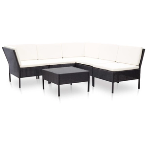 vidaXL Salon de jardin 6 pcs avec coussins Résine tressée Noir pas cher