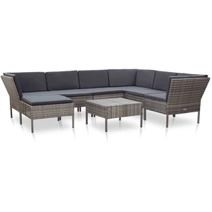 vidaXL Salon de jardin 8 pcs avec coussins Résine tressée Gris pas cher