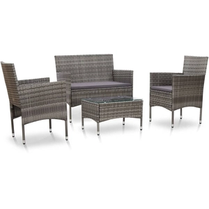 Comparateur de prix : vidaXL Salon de jardin 4 pcs avec coussins Résine tressée Gris