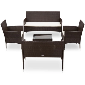 vidaXL Salon de jardin 5 pcs avec coussins Résine tressée Marron pas cher