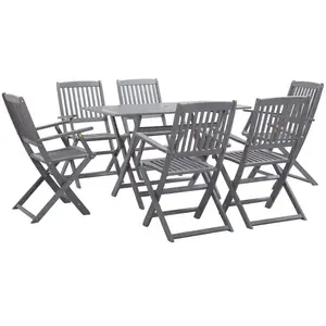 vidaXL Mobilier à dîner de jardin 7 pcs Bois d'acacia massif Gris pas cher