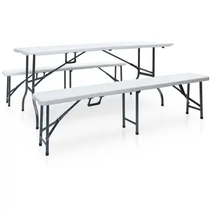 vidaXL Table pliable de jardin avec 2 bancs 180 cm Acier et PEHD Blanc pas cher