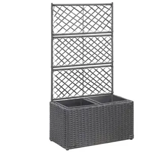 vidaXL Lit surélevé treillis 2 pots 58x30x107 cm Résine tressée Marron pas cher