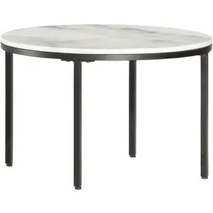 vidaXL Table basse Blanc et noir Ø65 cm Marbre solide véritable pas cher