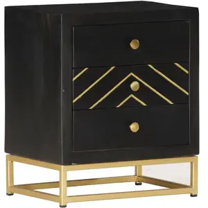 vidaXL Table de chevet Noir et doré 40x30x50cm Bois de manguier massif pas cher