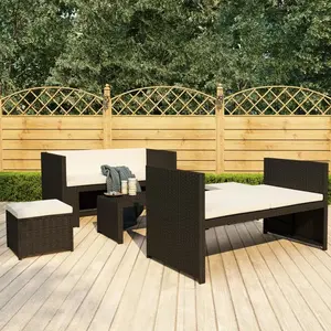 vidaXL Salon de jardin 5 pcs avec coussins Résine tressée Noir pas cher
