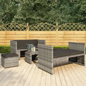 vidaXL Salon de jardin 5 pcs avec coussins Résine tressée Gris pas cher