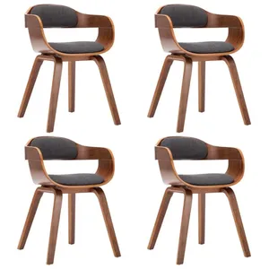 vidaXL Chaises à manger lot de 4 gris foncé tissu et bois courbé pas cher