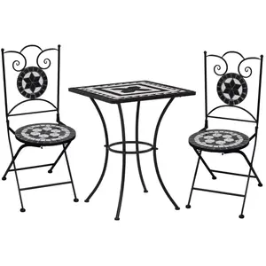 vidaXL Meuble de bistro mosaïque 3pcs Carreaux céramiques Noir/blanc pas cher