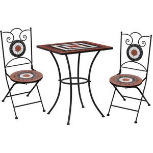 vidaXL Meuble de bistro mosaïque 3 pcs Carreaux Terre cuite et blanc pas cher