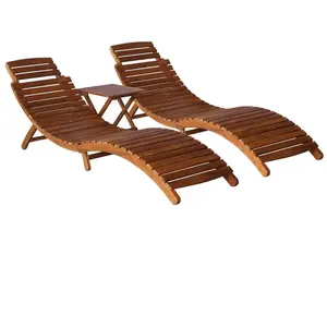 vidaXL Chaise longue avec table à thé 3 pcs Bois d'acacia massif pas cher