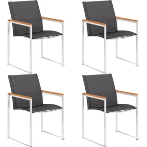 vidaXL Chaises de jardin 4 pcs Textilène et acier inoxydable Gris pas cher