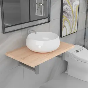 vidaXL Meuble de salle de bain en deux pièces Céramique Chêne pas cher