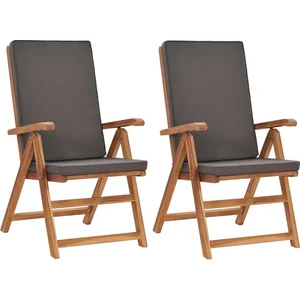 vidaXL Chaises inclinables 2 pcs avec coussins Teck solide Gris pas cher