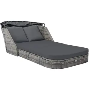 vidaXL Chaise longue avec auvent Résine tressée Anthracite pas cher