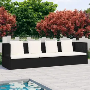 vidaXL Lit de jardin avec coussin et oreillers Résine tressée Noir pas cher
