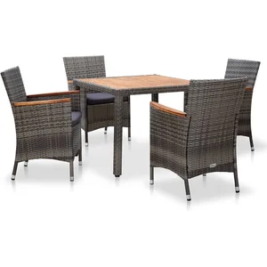 vidaXL Salon de jardin 5 pcs avec coussins Résine tressée Gris pas cher