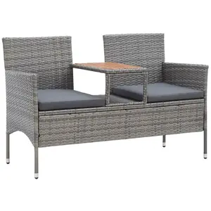 Banc de jardin 2 places et table à thé en résine tressée gris - VidaXL pas cher