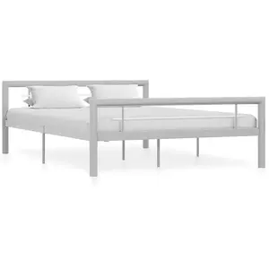 vidaXL Cadre de lit Gris et blanc Métal 140 x 200 cm pas cher