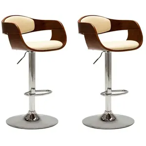 Comparateur de prix : vidaXL Chaises de bar lot de 2 crème bois courbé et similicuir