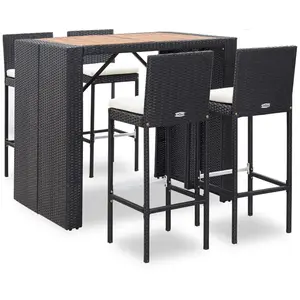 vidaXL Ensemble de bar 5 pcs Résine tressée et bois d'acacia Noir pas cher