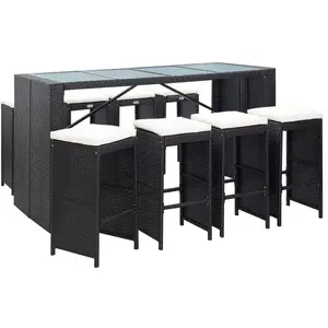vidaXL Ensemble de bar d'extérieur 9 pcs Résine tressée Noir pas cher