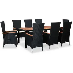 vidaXL Mobilier à dîner de jardin 9pcs et coussins Résine tressée Noir pas cher