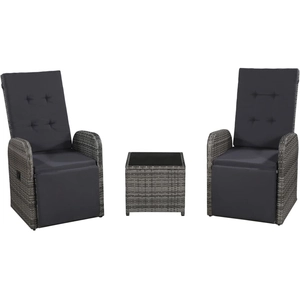 vidaXL Mobilier de bistro 3 pcs avec coussins Résine tressée Gris pas cher